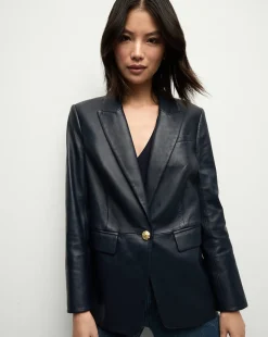Vega Leather Dickey Jacket in Navy
