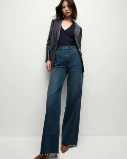 Vega Leather Dickey Jacket in Navy