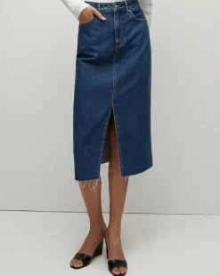Victoria Raw-Edge Midi Denim Skirt