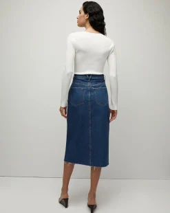Victoria Raw-Edge Midi Denim Skirt