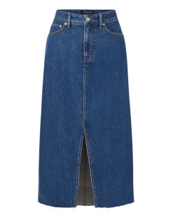 Victoria Raw-Edge Midi Denim Skirt