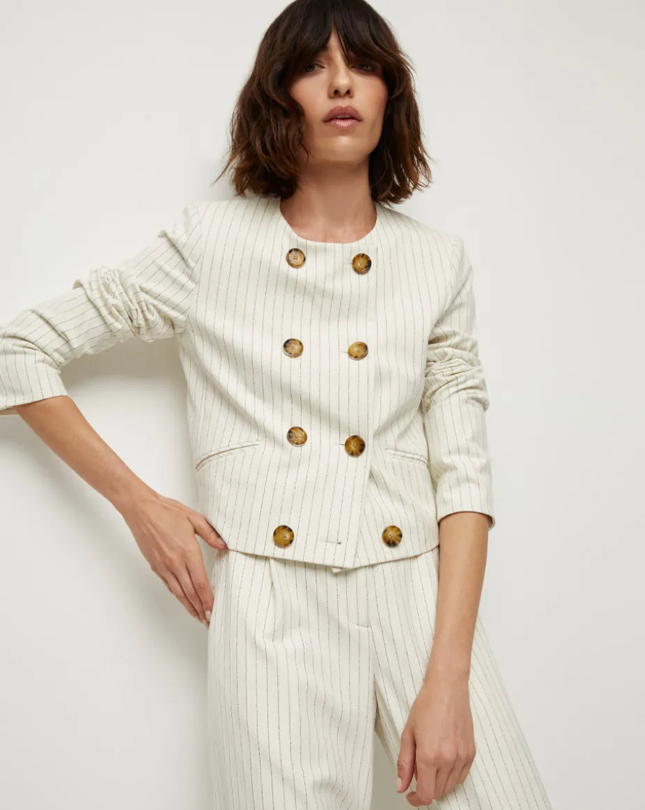 Winslow Pinstripe Collarless Jacket